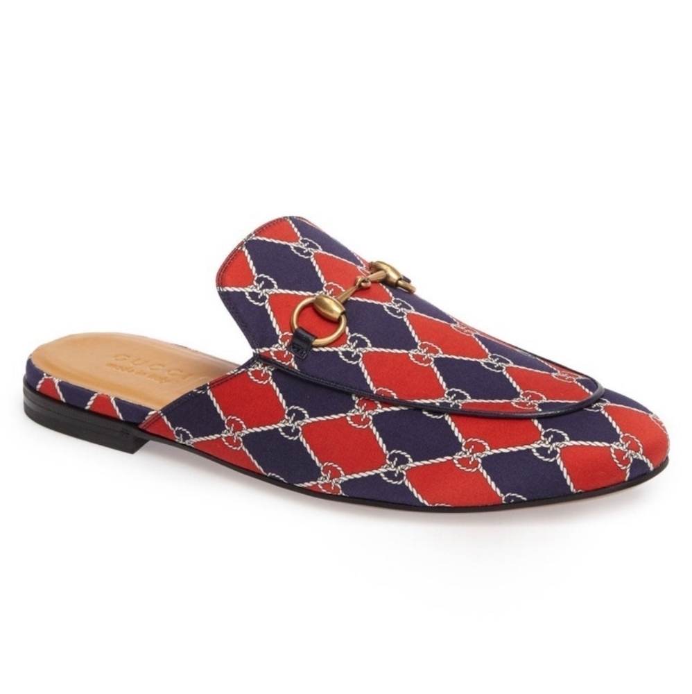 Gucci Men's Mini Rhombus Chain Royal Bluett-Red Princetown Mule Size 7